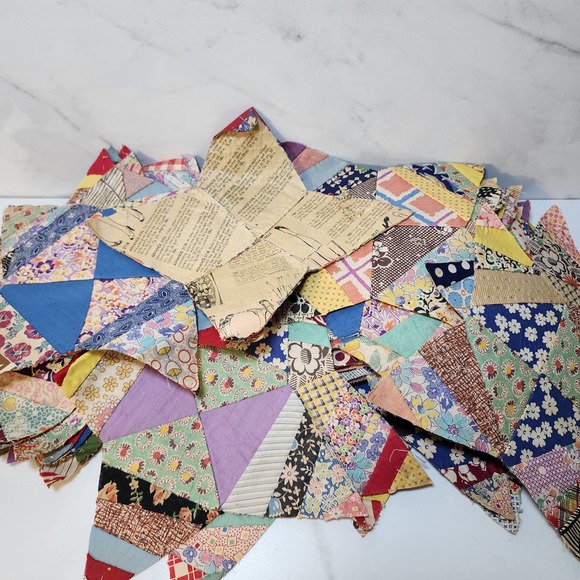 Vintage Handmade Quilt Blocks 4 Point Star 105 Pcs Plus 8 Point Stars Stack - Picture 2 of 10